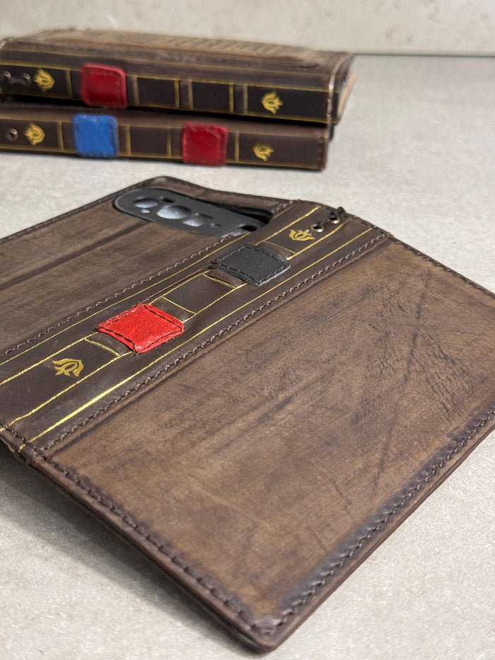 Genuine Leather Wallet Case for Google Pixel: Vintage Book Design