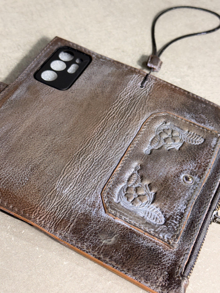 Genuine Leather Wallet Case: Vintage Book Style, Card Slots Motorola