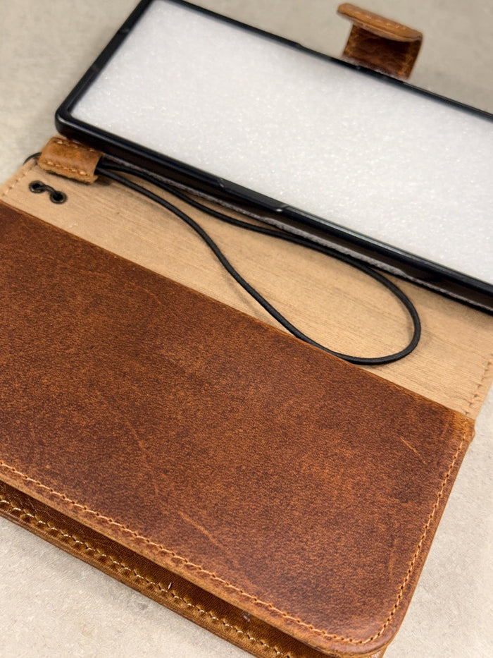 Genuine Leather Wallet Case: Vintage Book Style, Card Slots Motorola
