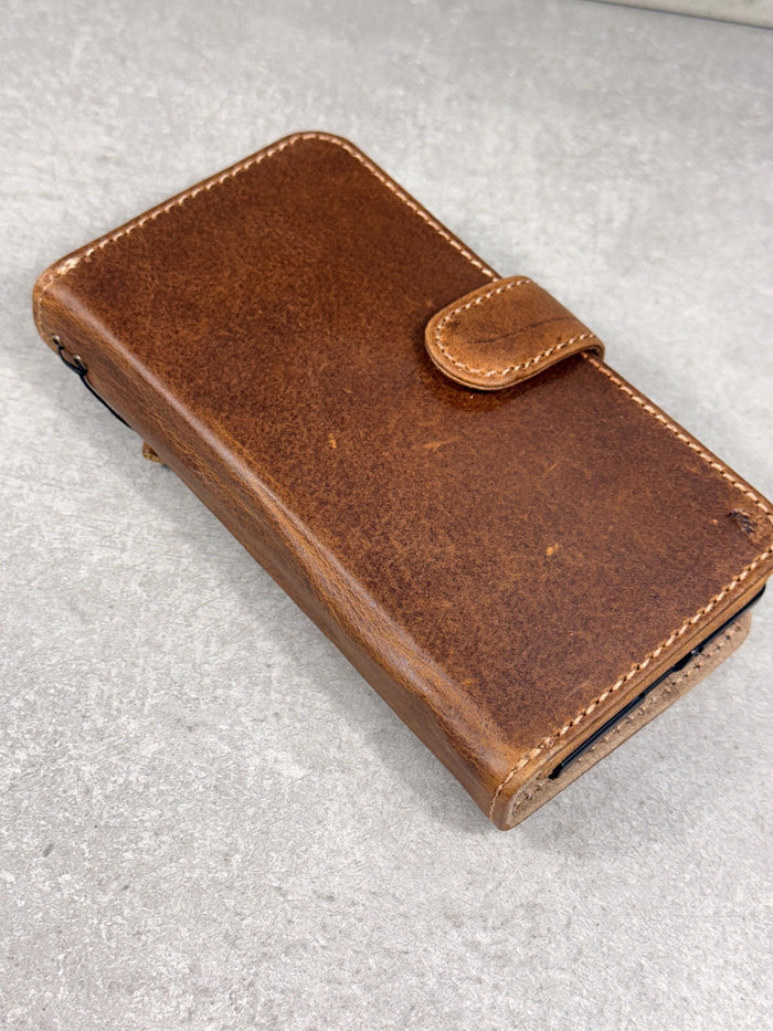 Genuine Leather Wallet Case: Vintage Book Style, Card Slots Motorola