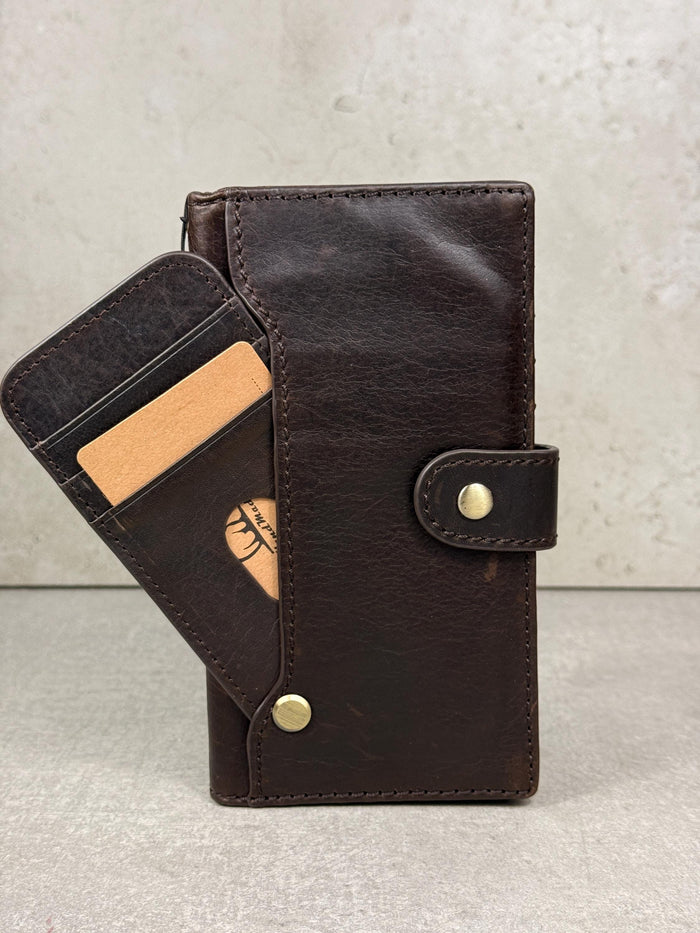 Genuine Leather Wallet Case: Vintage Book Style, Card Slots Motorola