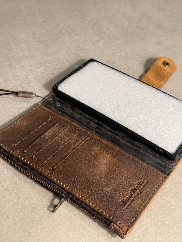 Genuine Leather Wallet Case: Vintage Book Style, Card Slots Motorola
