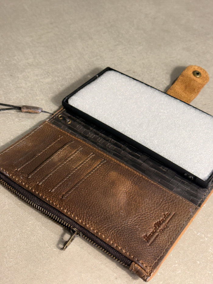 Genuine Leather Wallet Case: Vintage Book Style, Card Slots Motorola