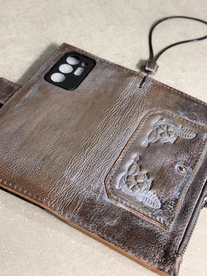 Genuine Leather Wallet Case: Vintage Book Style, Card Slots Motorola