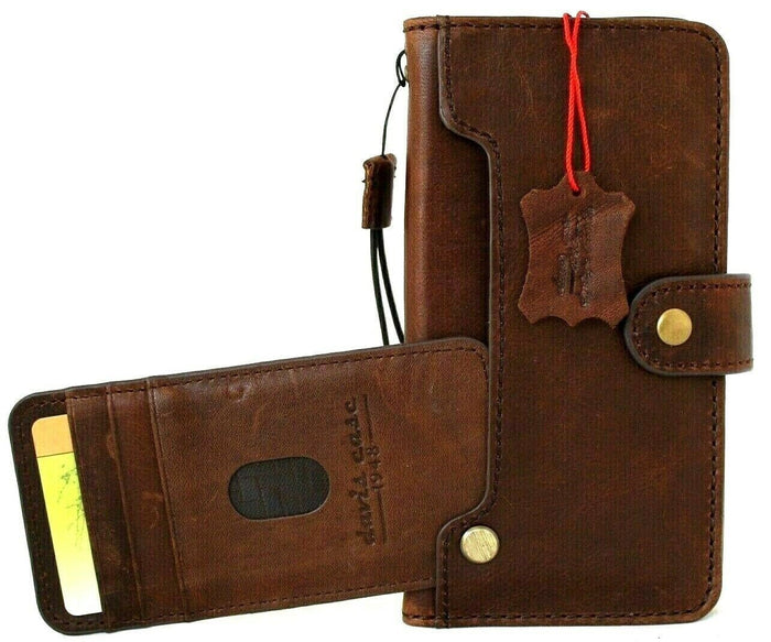 Genuine Leather Wallet Case: Vintage Book Style, Card Slots