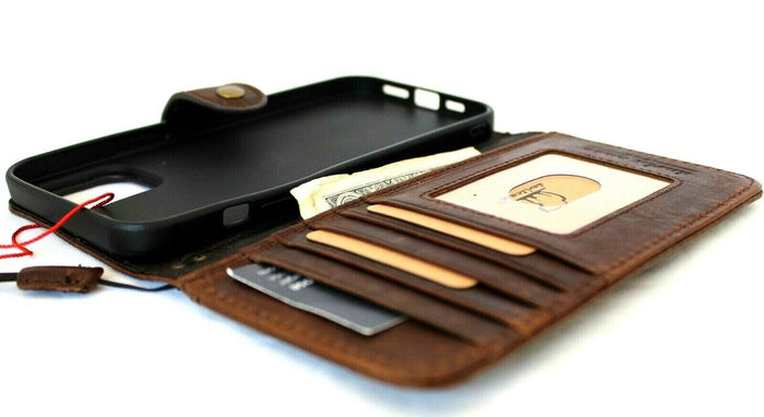 Genuine Leather Wallet Case: Vintage Book Style, Card Slots