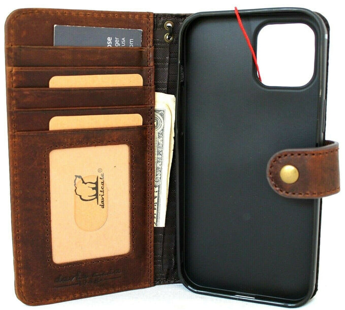 Genuine Leather Wallet Case: Vintage Book Style, Card Slots
