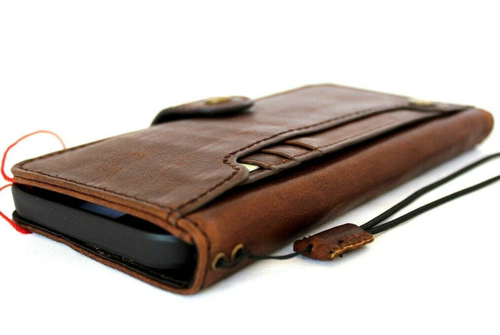 Genuine Leather Wallet Case: Vintage Book Style, Card Slots