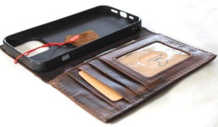 Genuine Leather Wallet Case: Vintage Book Style, Card Slots