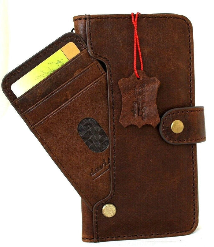 Genuine Leather Wallet Case: Vintage Book Style, Card Slots