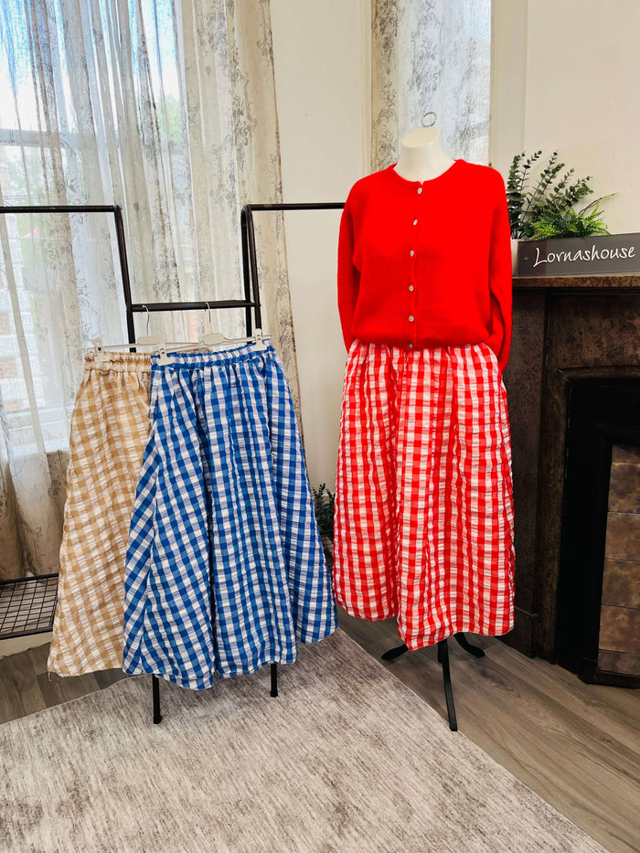 Gingham A-Line Midi Skirt