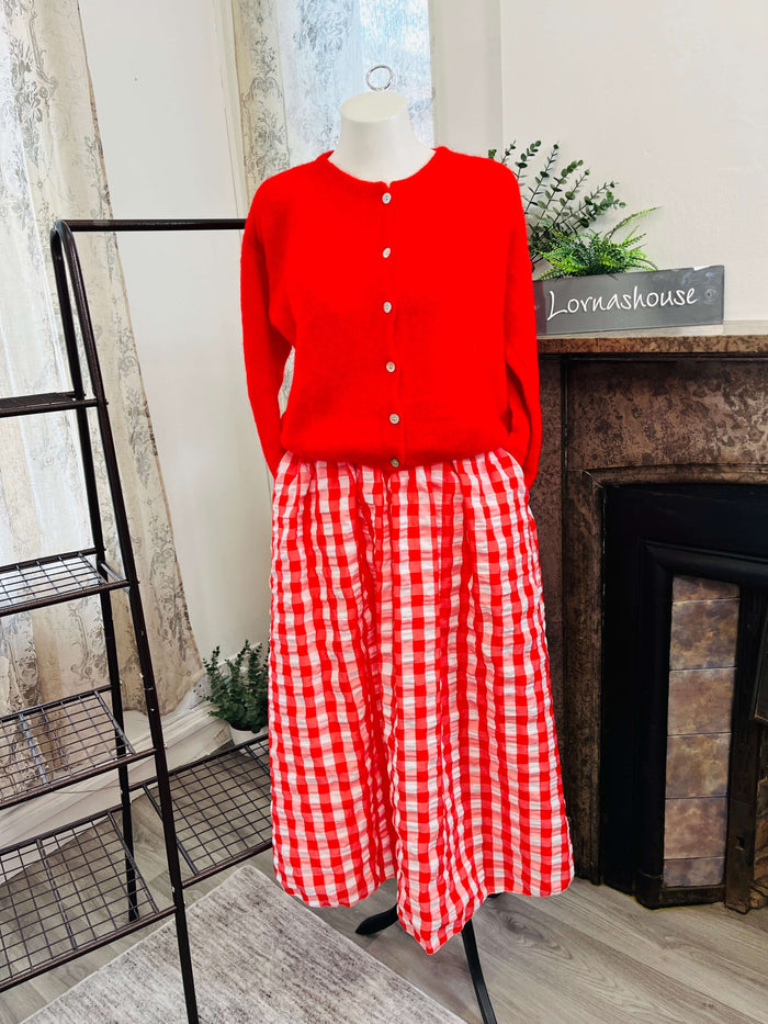 Gingham A-Line Midi Skirt