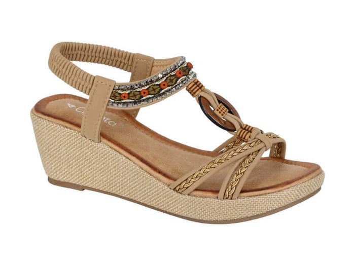 Gioela - Beige Jewelled Sling Back Platform Sandal