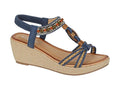 Gioela - Navy Jewelled Sling Back Platform Sandal