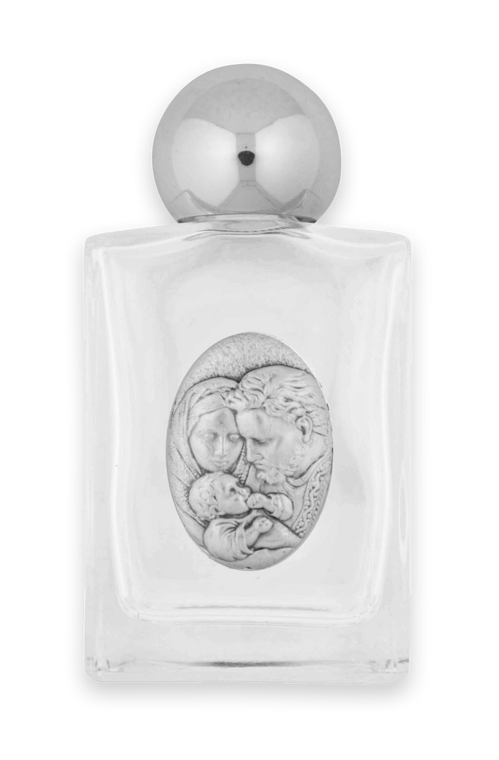 Glass Holy Water Bottle with Holy Family Medal
