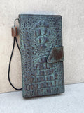 Green Leather iPhone Wallet Case: Handmade Vintage Book Style