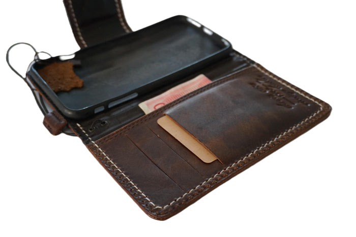 Hand Sewn Genuine Leather iPhone Wallet Case with Card Slots