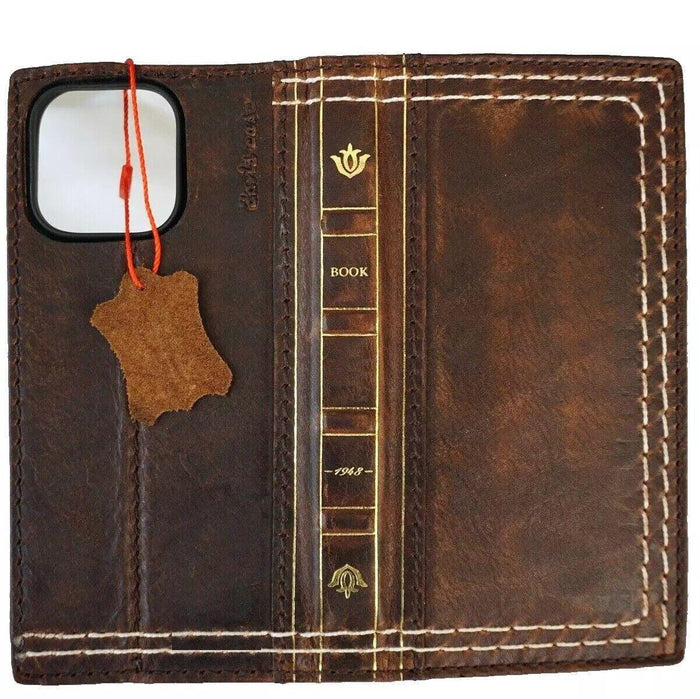 Hand Sewn Leather iPhone Wallet Case: Book Style Card Slots