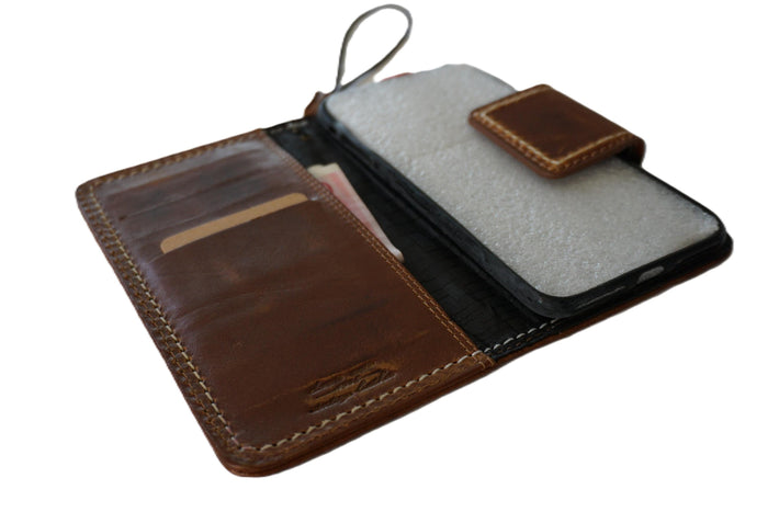 Hand Sewn Leather iPhone Wallet Case with Card Slots