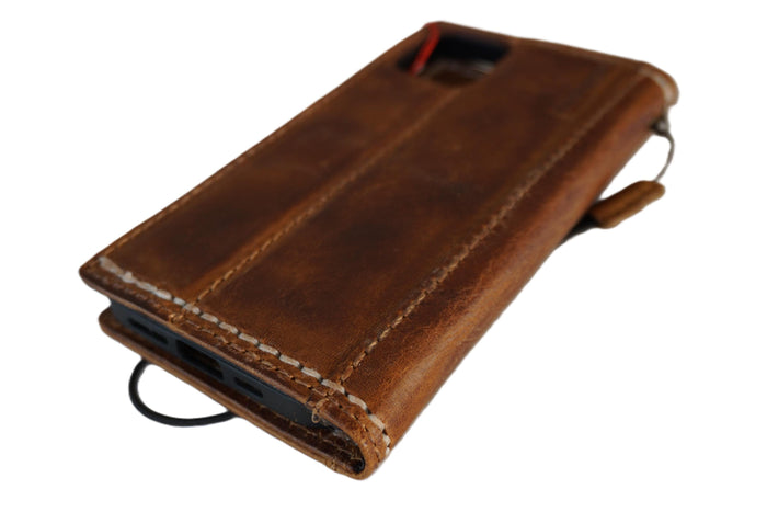 Hand Sewn Leather Wallet Case for Galaxy S22 S23 S24 Ultra