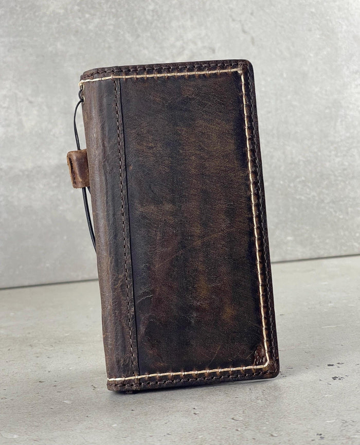 Hand Sewn Leather Wallet Case for Galaxy S22/S23/S24 Ultra