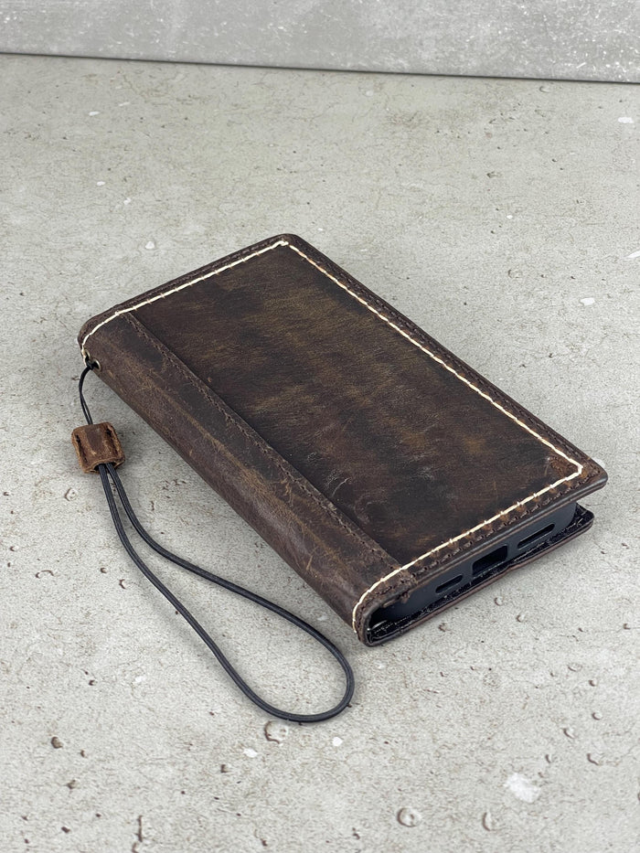 Hand Sewn Leather Wallet Case for Galaxy S22/S23/S24 Ultra