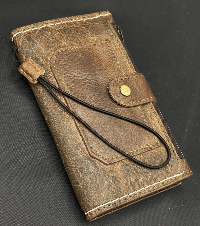 Hand-Stitched Leather iPhone Wallet Case: Card Slots & Zipper