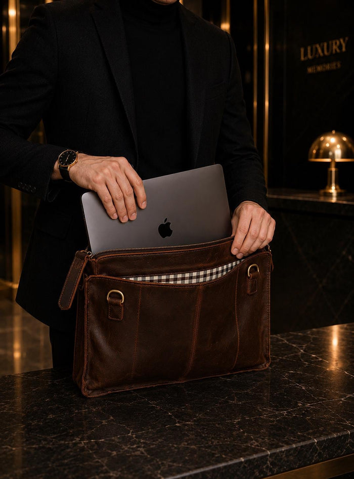 Handcrafted Brown Leather Laptop Bag, Work Satchel, Unisex MacBook Case