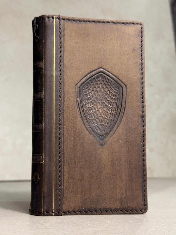 Handmade Black Leather Book iPhone Case: Vintage Art Design Wallet Cover Ip 7-18 max