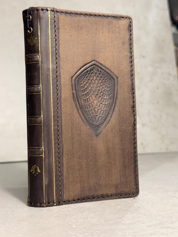 Handmade Black Leather Book iPhone Case: Vintage Art Design Wallet Cover Ip 7-18 max