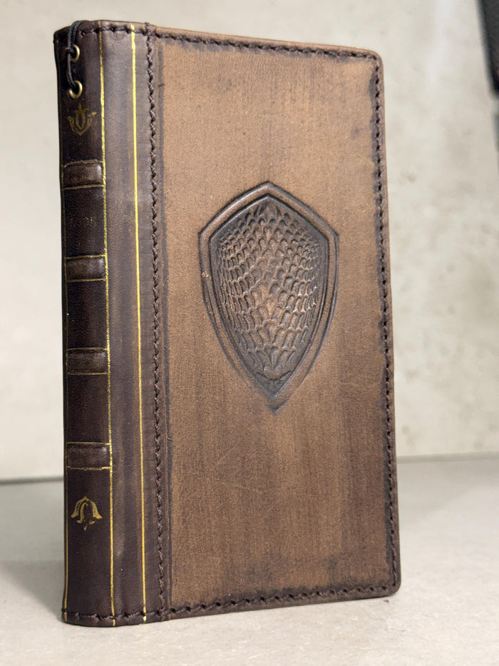 Handmade Black Leather Book iPhone Case: Vintage Art Design Wallet Cover Ip 7-18 max