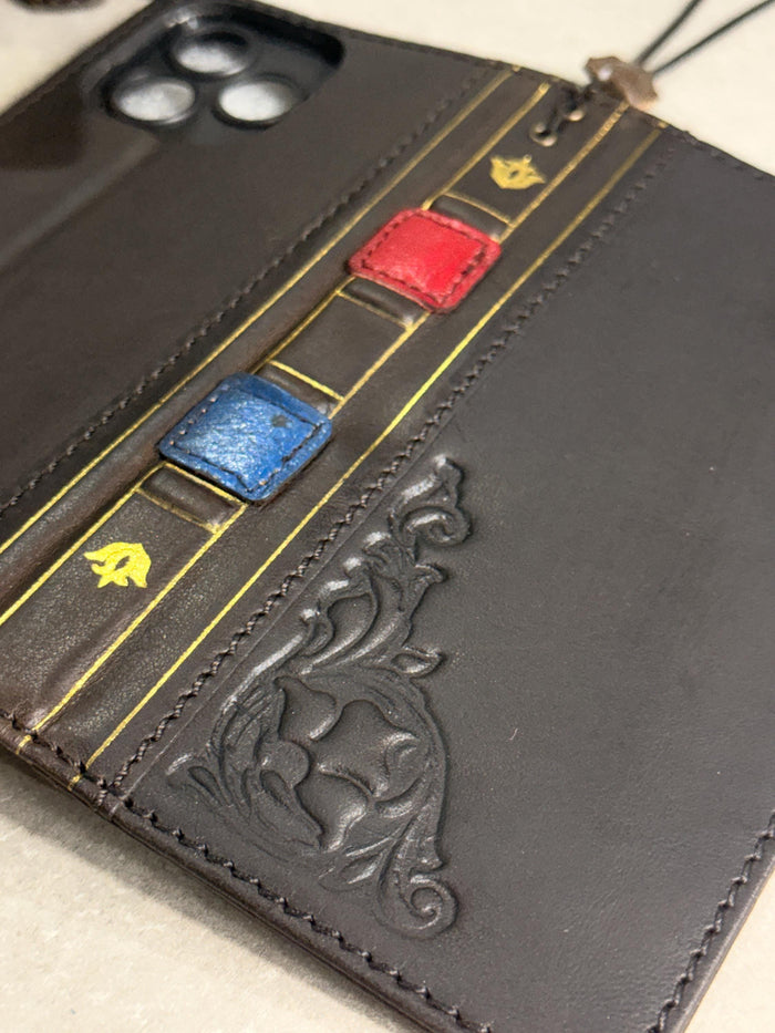Handmade Black Leather Book iPhone Case: Vintage Art Design Wallet Cover Ip 7-18 max