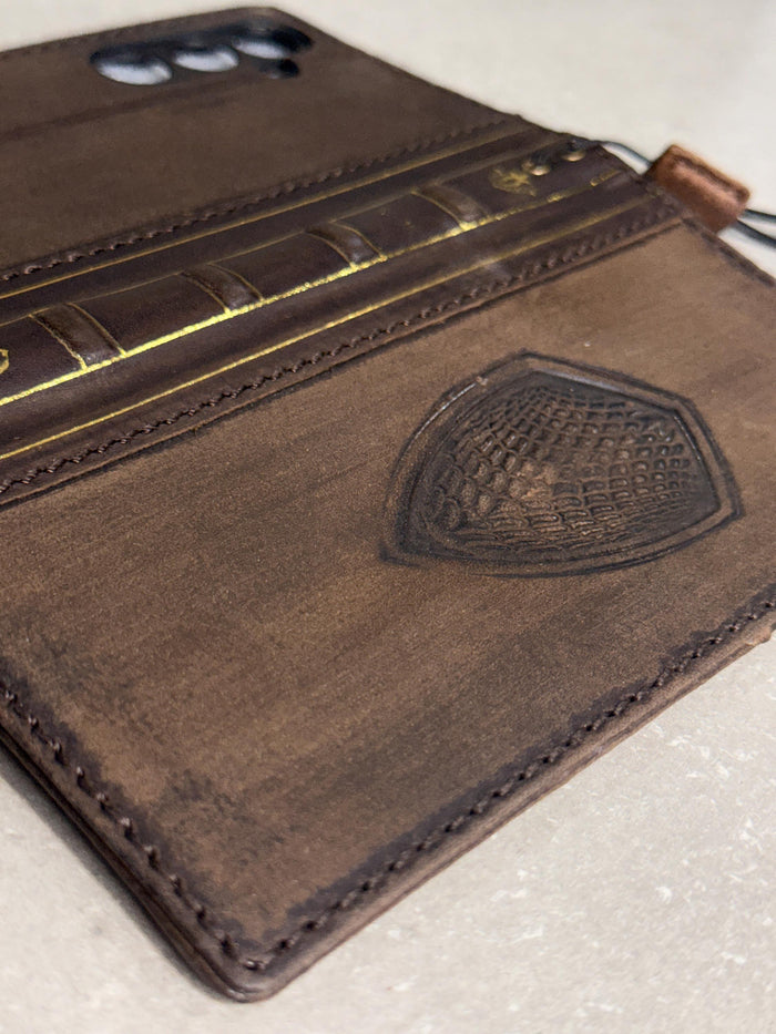Handmade Black Leather Book iPhone Case: Vintage Art Design Wallet Cover Ip 7-18 max