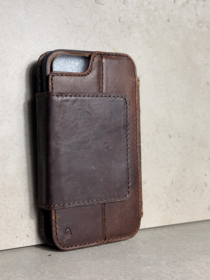 Handmade Black Leather Book iPhone Case: Vintage Art Design Wallet Cover Ip 7-18 max