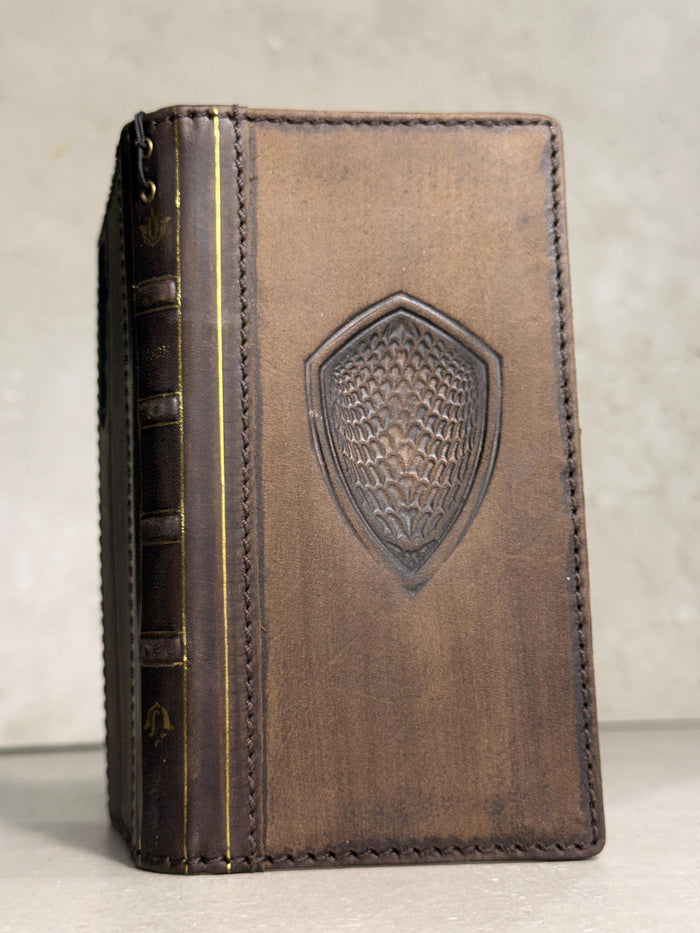 Handmade Black Leather Book iPhone Case: Vintage Art Design Wallet Cover Ip 7-18 max