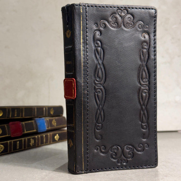 Handmade Black Leather Book Wallet Case for Samsung Galaxy S Series (Ultra FE)