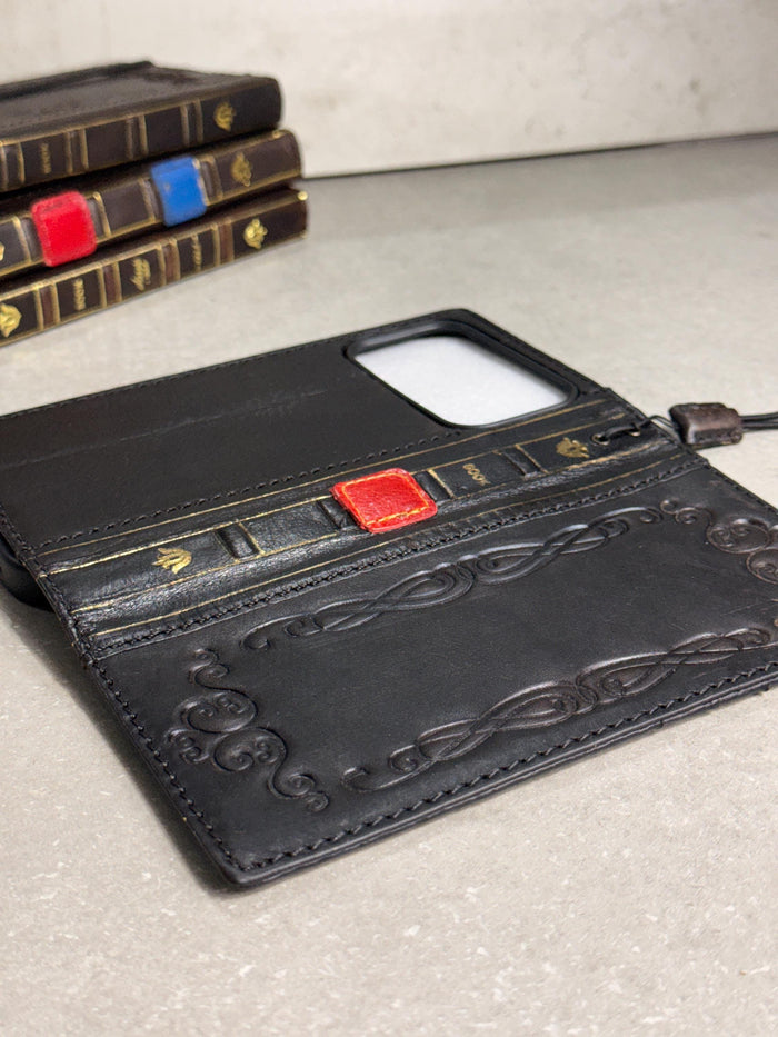 Handmade Black Leather Book Wallet Case for Samsung Galaxy S Series (Ultra FE)
