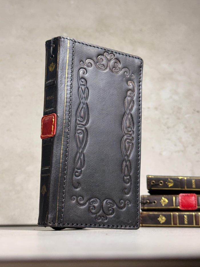 Handmade Black Leather Book Wallet Case for Samsung Galaxy S Series (Ultra FE)