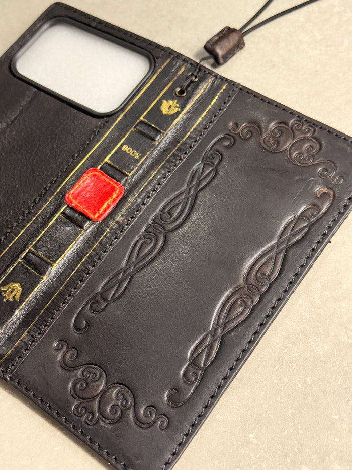 Handmade Black Leather Book Wallet Case for Samsung Galaxy S Series (Ultra FE)