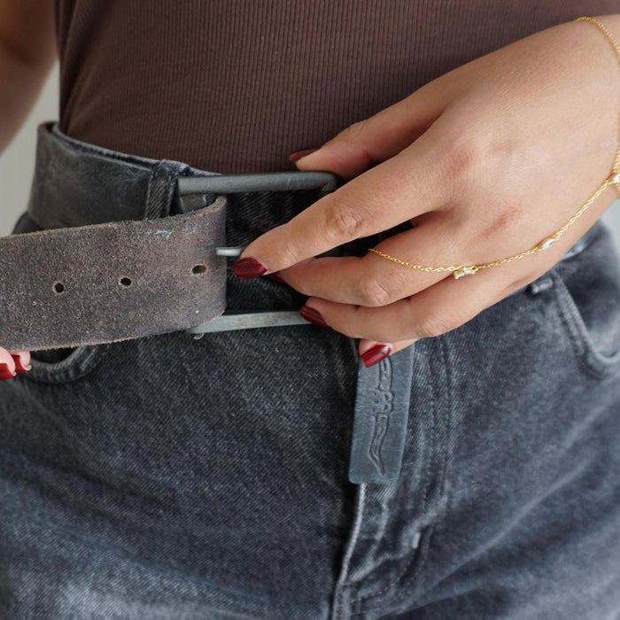 Handmade Brown Leather Belt, Crocodile Look, Limited Edition