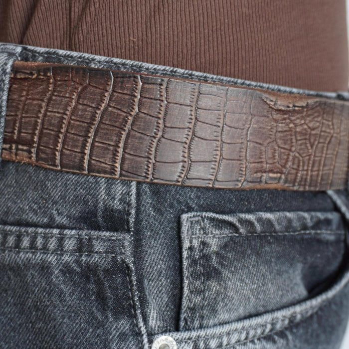 Handmade Brown Leather Belt, Crocodile Look, Limited Edition
