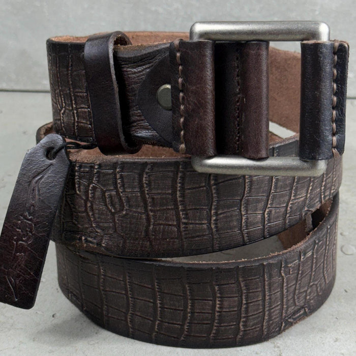 Handmade Brown Leather Belt, Crocodile Look, Limited Edition