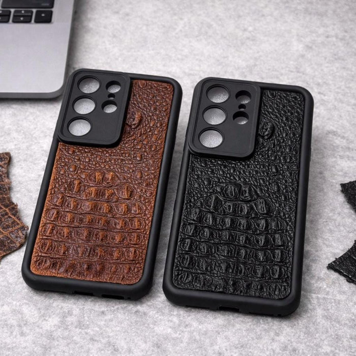 Handmade Crocodile Embossed Leather Phone Case, Slim Protective Cover Galaxy S26 S25 S24 S23