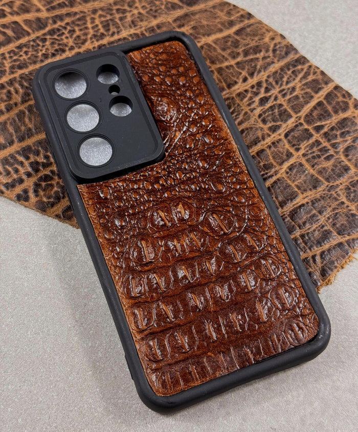 Handmade Crocodile Embossed Leather Phone Case, Slim Protective Cover Galaxy S26 S25 S24 S23