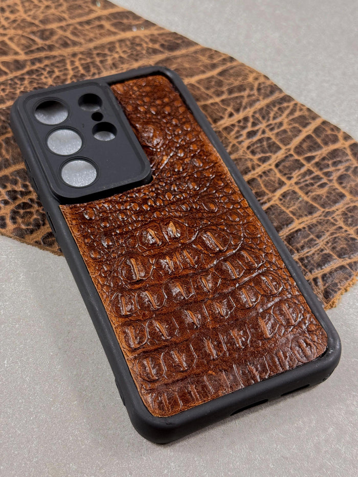 Handmade Crocodile Embossed Leather Phone Case, Slim Protective Cover Galaxy S26 S25 S24 S23