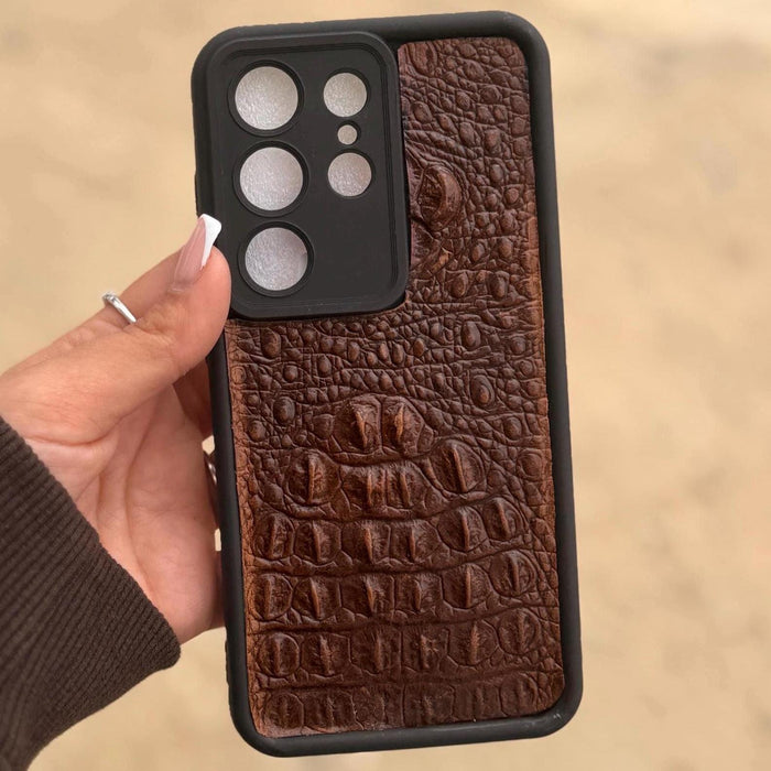Handmade Crocodile Embossed Leather Phone Case, Slim Protective Cover Galaxy S26 S25 S24 S23