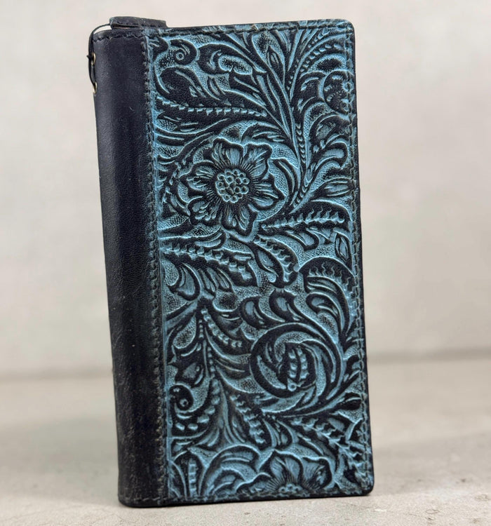 Handmade Embossed Leather Wallet Case, Floral Design Card Slots (Galaxy S21-S26 Ultra)