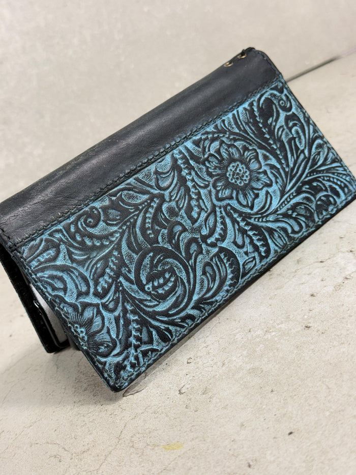Handmade Embossed Leather Wallet Case, Floral Design Card Slots (Galaxy S21-S26 Ultra)
