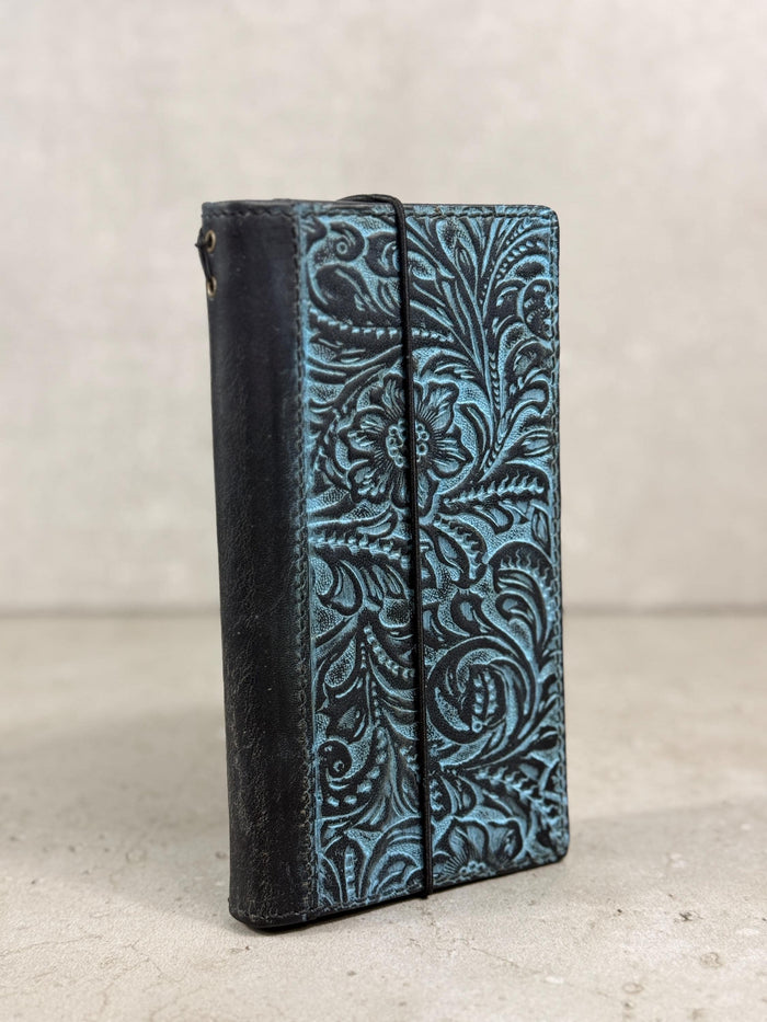 Handmade Embossed Leather Wallet Case, Floral Design Card Slots (Galaxy S21-S26 Ultra)