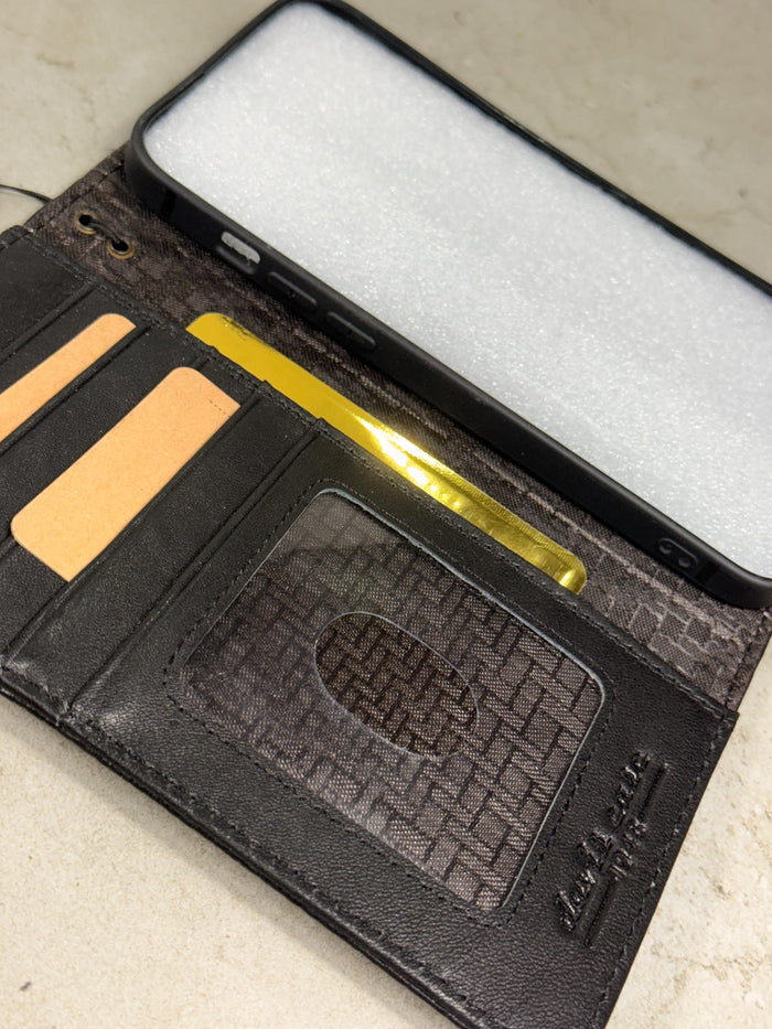 Handmade Embossed Leather Wallet Case, Floral Design Card Slots (Galaxy S21-S26 Ultra)